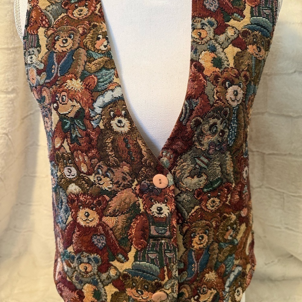 Vest made by Facets covered in Teddy Bears. Size S. Adjustable w/tie. Br… - Picture 4 of 14